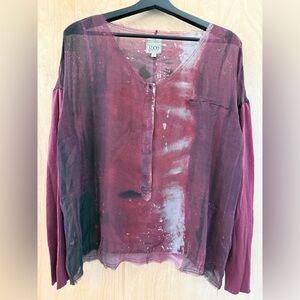 GO BY GO SILK Burgundy and Black Long Sleeve Blouse